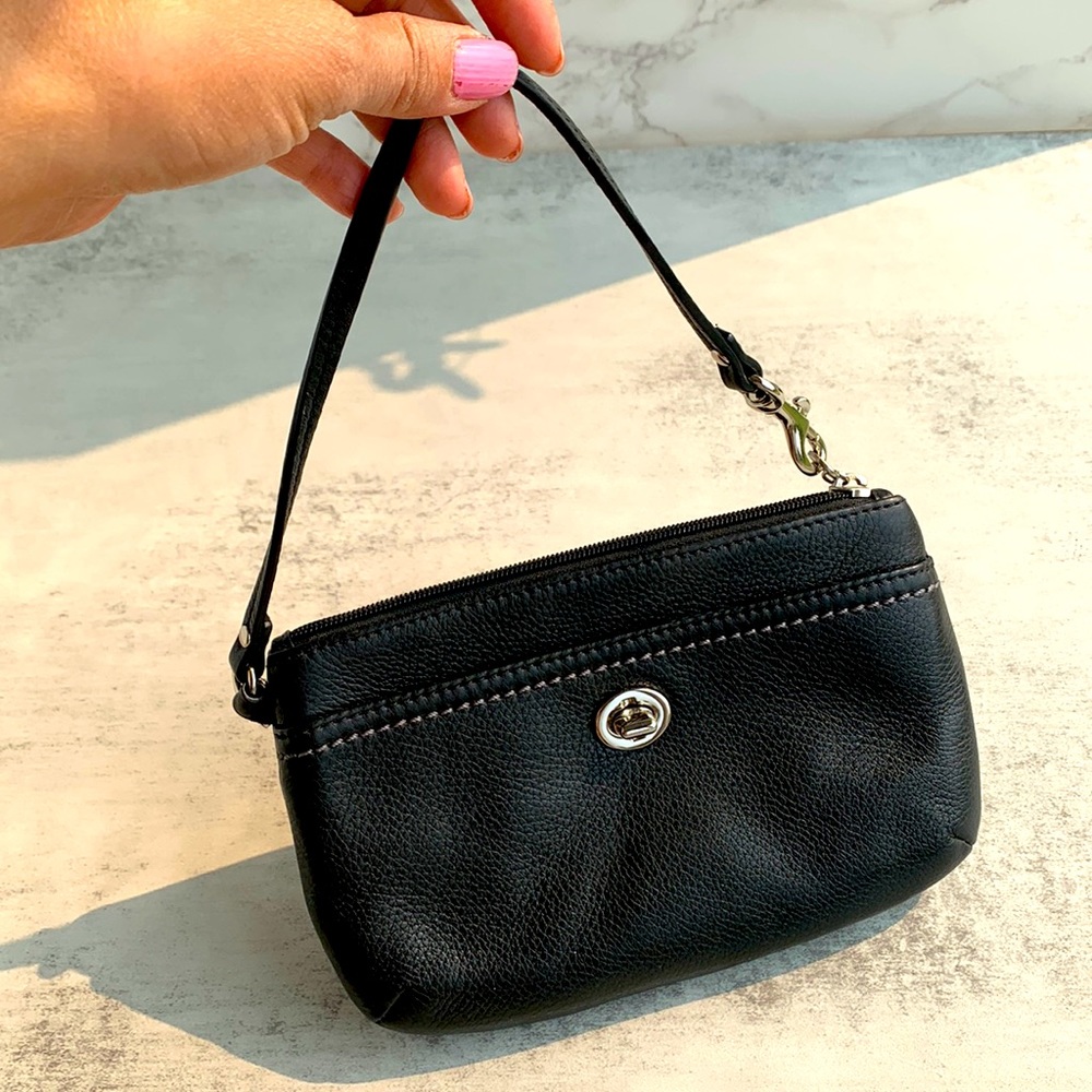 Cute Black Leather Handbag Purse Casual Wristlet Mini